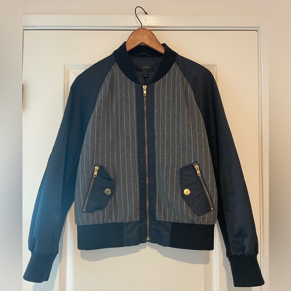 J.Crew Pinstripe Bomber Jacket- Womens Medium